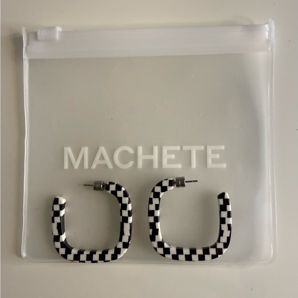 Machete Black & White Checkerboard Square Hoop Earrings